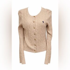 Abercrombie & Fitch A&F Vintage Y2K Cable Knit Cardigan Logo Preppy Sweater S
